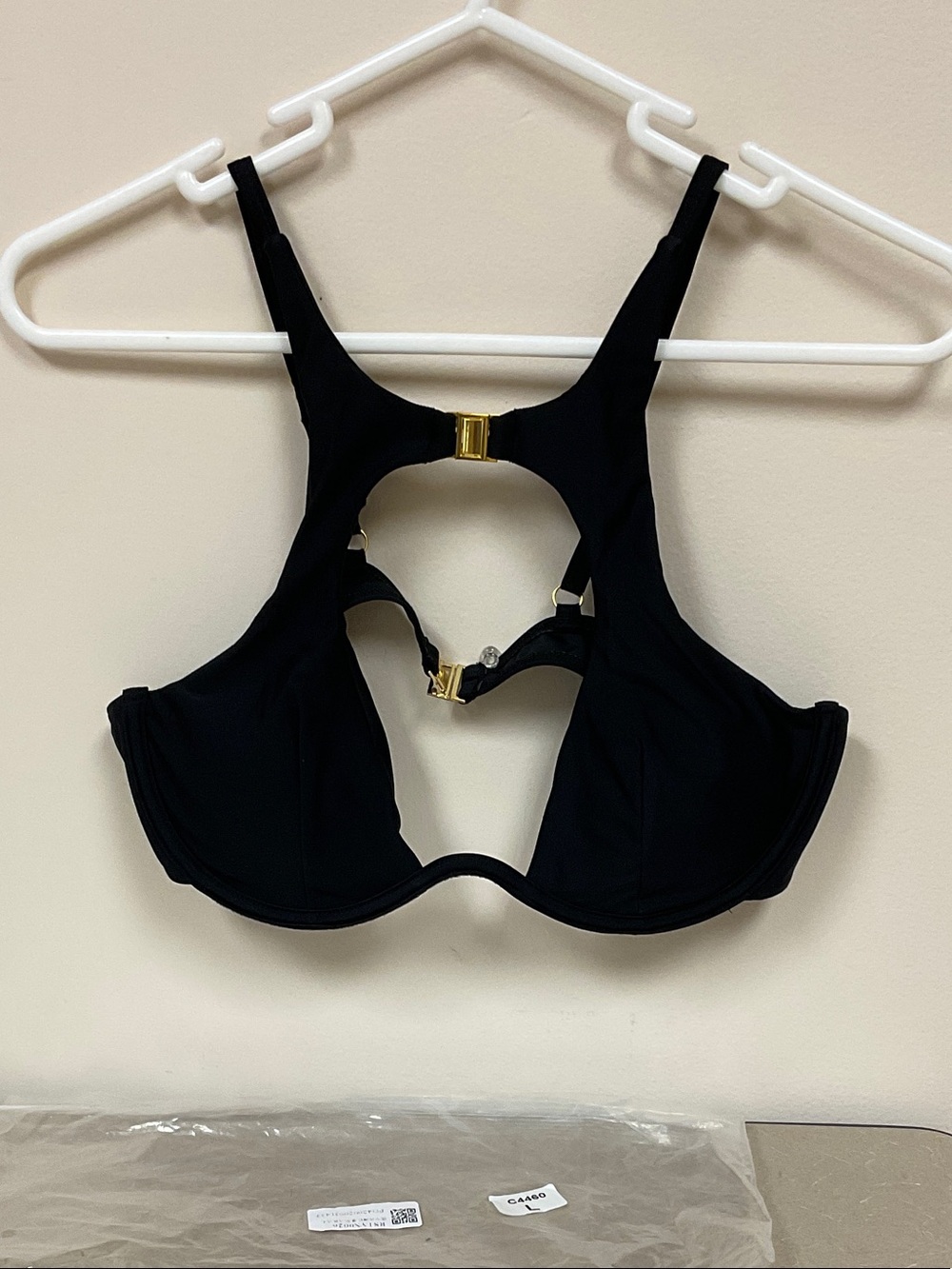 Black Racerback Underwire Swim top with Gold Accents - Women NIOP Large
